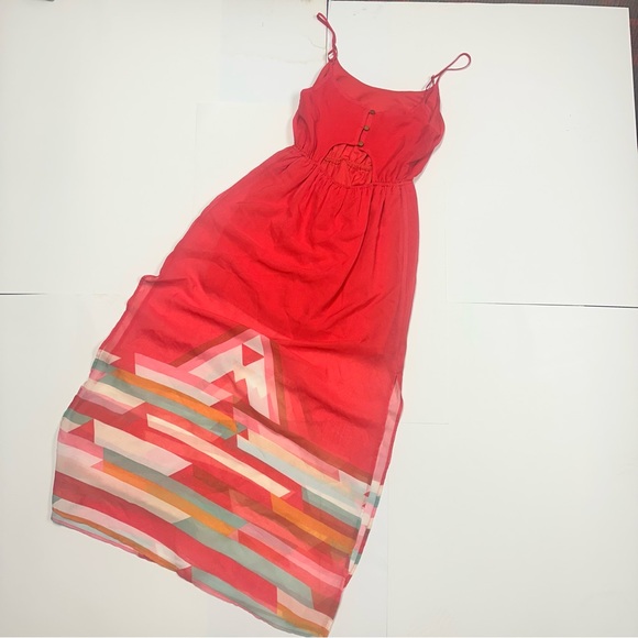 love, Fire Red Maxi Dress with Geometric Hem - Picture 3 of 7